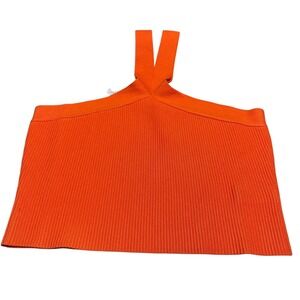 The Drop Halter Knit Top Womens Large Orange Ribbed Stretch Tank Sweater New‎